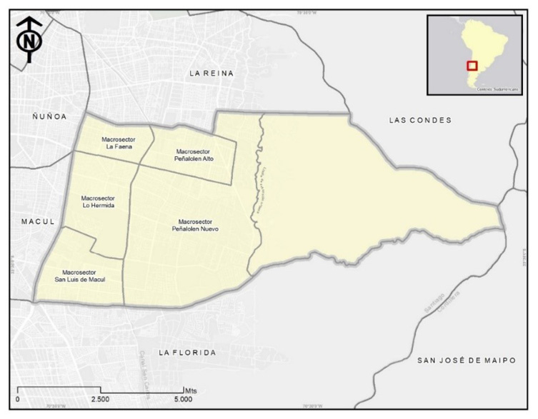 Mapa de la comuna de Peñalolén y sus macrosectores